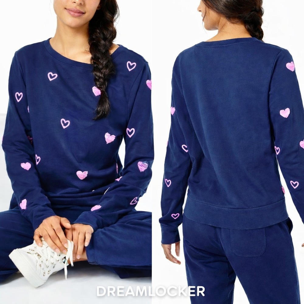 Lilly Pulitzer Sweatshirt Small High Tide Navy Wild Heart Chenille Textured Rami